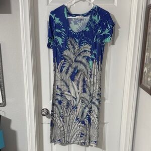 Spense Blue and Gray Leaf Print dress